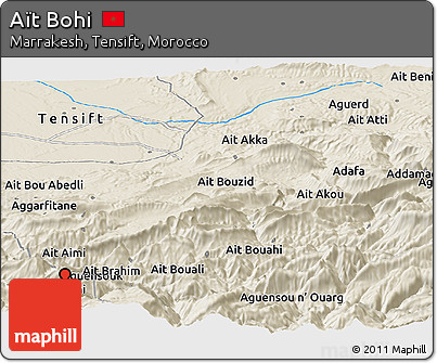 Shaded Relief Panoramic Map of Aït Bohi
