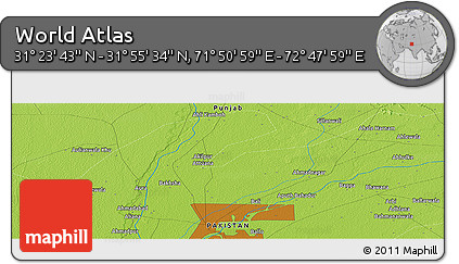 Physical Panoramic Map of the Area around 31° 39' 38" N, 72° 19' 29" E