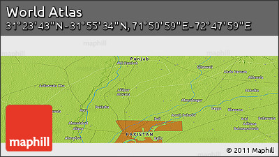 Physical Panoramic Map of the Area around 31° 39' 38" N, 72° 19' 29" E