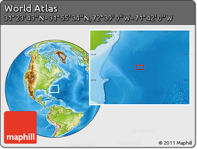 Physical Location Map of the Area around 31° 39' 38" N, 72° 10' 30" W