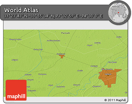 Physical 3D Map of the Area around 31° 39' 38" N, 74° 1' 30" E