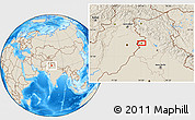 Shaded Relief Location Map of the area around 31° 39' 38" N, 74° 52' 30" E