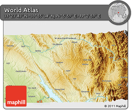 Physical 3D Map of the Area around 31° 39' 38" N, 76° 34' 29" E