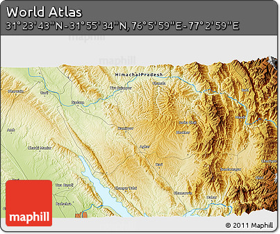 Physical 3D Map of the Area around 31° 39' 38" N, 76° 34' 29" E