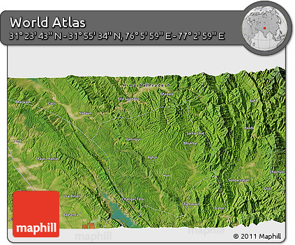 Satellite 3D Map of the Area around 31° 39' 38" N, 76° 34' 29" E