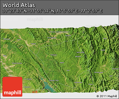 Satellite 3D Map of the Area around 31° 39' 38" N, 76° 34' 29" E