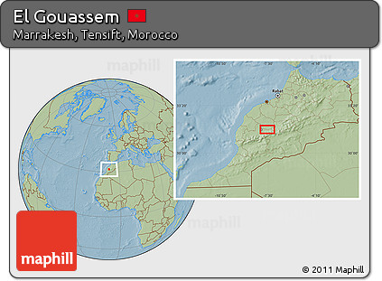 Savanna Style Location Map of El Gouassem, hill shading
