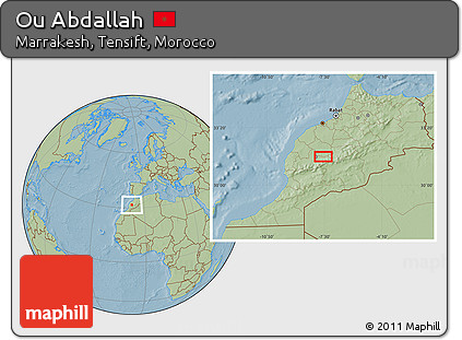 Savanna Style Location Map of Ou Abdallah, hill shading