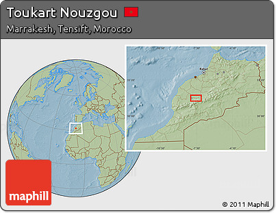 Savanna Style Location Map of Toukart Nouzgou, hill shading