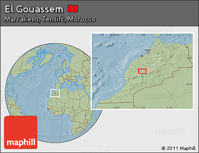 Savanna Style Location Map of El Gouassem, hill shading
