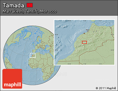 Savanna Style Location Map of Tamada, hill shading