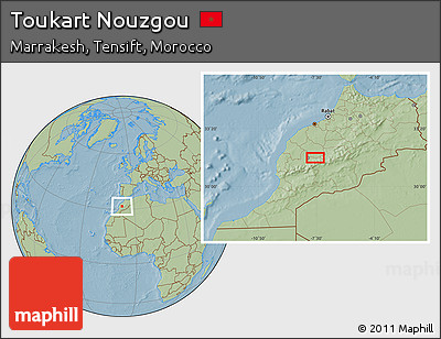 Savanna Style Location Map of Toukart Nouzgou, hill shading
