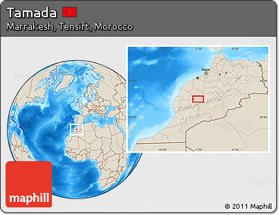 Shaded Relief Location Map of Tamada