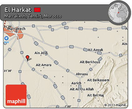 Shaded Relief Map of El Harkat