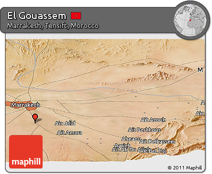 Satellite Panoramic Map of El Gouassem