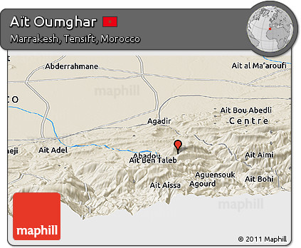 Shaded Relief Panoramic Map of Aït Oumghar