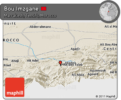 Shaded Relief Panoramic Map of Bou Imzgane