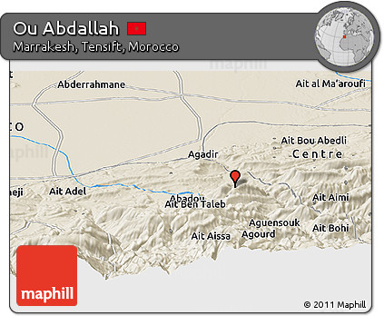 Shaded Relief Panoramic Map of Ou Abdallah