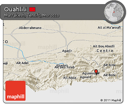 Shaded Relief Panoramic Map of Ouahlili