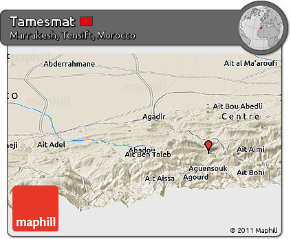 Shaded Relief Panoramic Map of Tamesmat