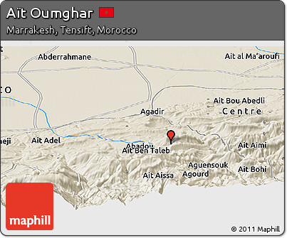 Shaded Relief Panoramic Map of Aït Oumghar