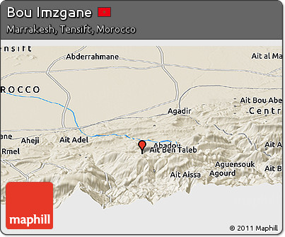 Shaded Relief Panoramic Map of Bou Imzgane
