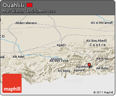 Shaded Relief Panoramic Map of Ouahlili