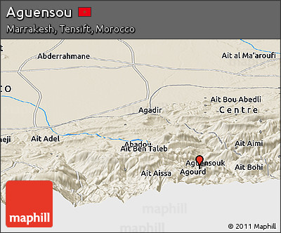 Shaded Relief Panoramic Map of Aguensou