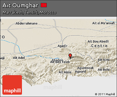 Shaded Relief Panoramic Map of Aït Oumghar