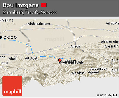 Shaded Relief Panoramic Map of Bou Imzgane