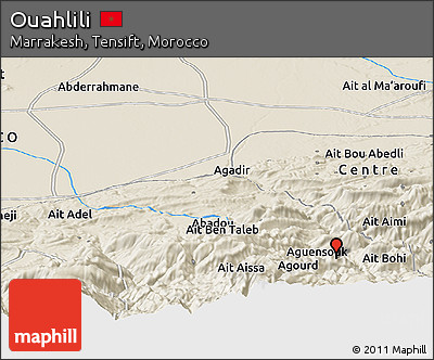 Shaded Relief Panoramic Map of Ouahlili