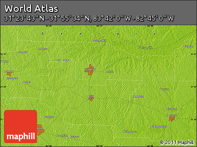 Physical Map of the Area around 31° 39' 38" N, 83° 13' 29" W