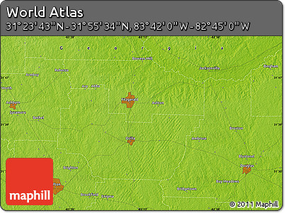 Physical Map of the Area around 31° 39' 38" N, 83° 13' 29" W