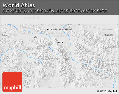 Physical 3D Map of the Area around 31° 39' 38" N, 85° 4' 29" E