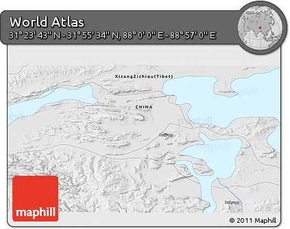 Physical 3D Map of the Area around 31° 39' 38" N, 88° 28' 29" E