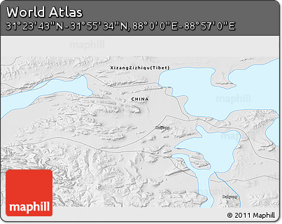 Physical 3D Map of the Area around 31° 39' 38" N, 88° 28' 29" E