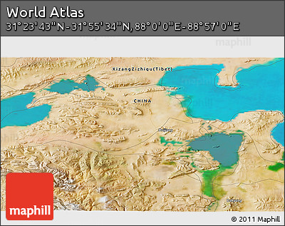 Satellite 3D Map of the Area around 31° 39' 38" N, 88° 28' 29" E