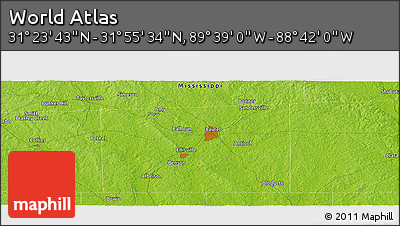 Physical Panoramic Map of the Area around 31° 39' 38" N, 89° 10' 30" W