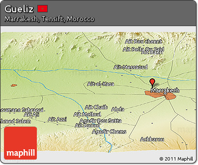 Physical Panoramic Map of Gueliz