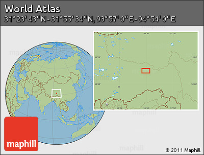 Savanna Style Location Map of the Area around 31° 39' 38" N, 94° 25' 30" E