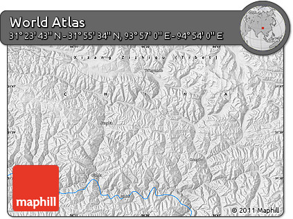 Physical Map of the Area around 31° 39' 38" N, 94° 25' 30" E