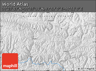 Physical Map of the Area around 31° 39' 38" N, 94° 25' 30" E