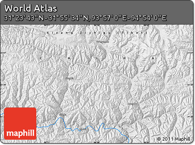 Physical Map of the Area around 31° 39' 38" N, 94° 25' 30" E