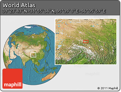 Satellite Location Map of the Area around 31° 39' 38" N, 96° 7' 30" E