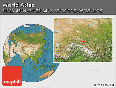 Satellite Location Map of the Area around 31° 39' 38" N, 96° 7' 30" E