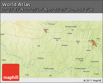 Physical 3D Map of the Area around 31° 39' 38" N, 99° 22' 30" W