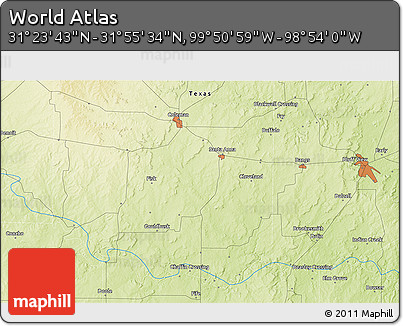 Physical 3D Map of the Area around 31° 39' 38" N, 99° 22' 30" W