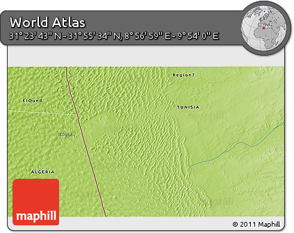 Physical 3D Map of the Area around 31° 39' 38" N, 9° 25' 30" E