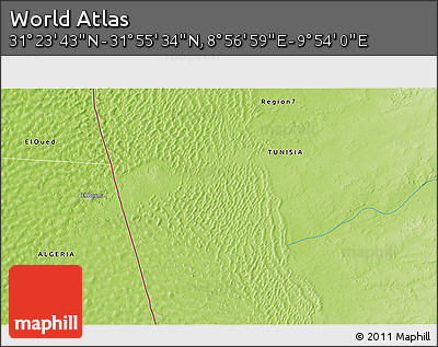Physical 3D Map of the Area around 31° 39' 38" N, 9° 25' 30" E