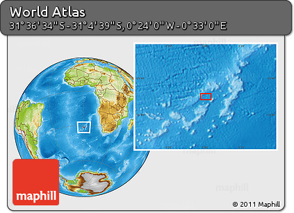 Physical Location Map of the Area around 31° 20' 36" S, 0° 4' 30" E
